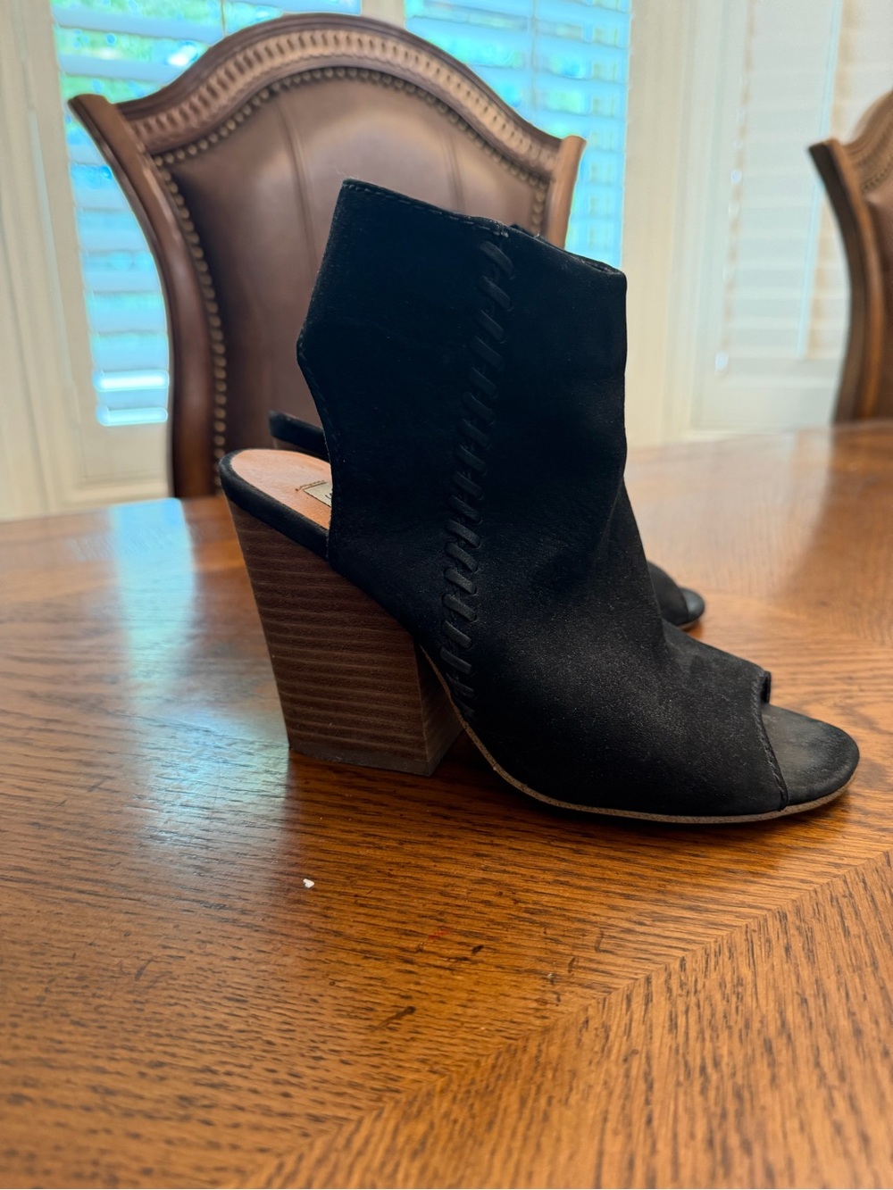 Steve Madden Women’s Black Open-Toe Stacked Heel Booties